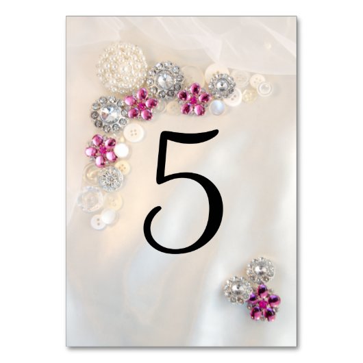 Faux Pearl en Pink Diamond Buttonnen Tafelnummers (Voorkant)