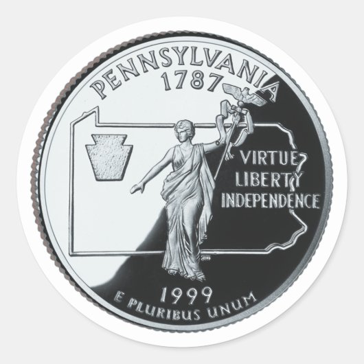 Faux Pennsylvania State Quarter Ronde Sticker (Voorkant)