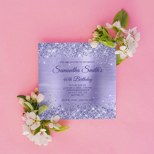 Faux Periwinkle Glitter en Folie 40th Birthday Kaart