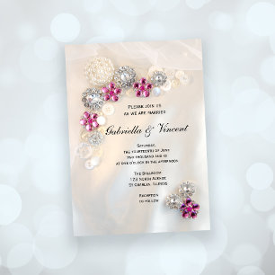 Faux Pink Diamond and White Pearl Buttonnen Weddin Kaart