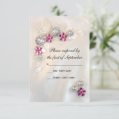Faux Pink Diamond en Pearl Buttonnen Wedding RSVP Kaartje (Staand voorkant)