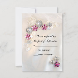 Faux Pink Diamond en Pearl Buttonnen Wedding RSVP Kaartje