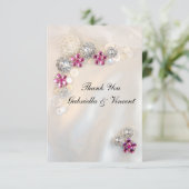 Faux Pink Diamond Pearl Buttonnen Weddenschap Bedankkaart (Staand voorkant)