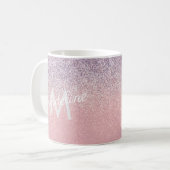 Faux Pink en Paarse Sparkly Glitter Monogrammen Koffiemok (Voorkant links)