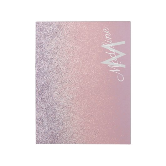 Faux Pink en Paarse Sparkly Glitter Monogrammen Notitieblok (Linkerzijde)