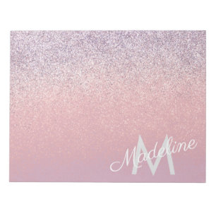 Faux Pink en Paarse Sparkly Glitter Monogrammen Notitieblok