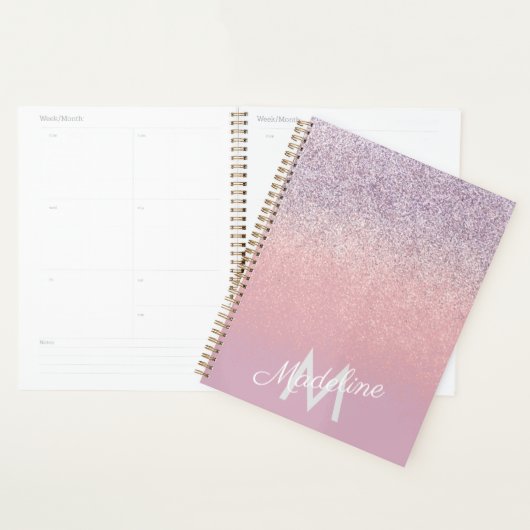Faux Pink en Paarse Sparkly Glitter Monogrammen Planner (Display)