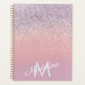Faux Pink en Paarse Sparkly Glitter Monogrammen Planner (Voorkant)