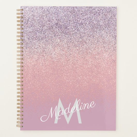 Faux Pink en Paarse Sparkly Glitter Monogrammen Planner (Voorkant)