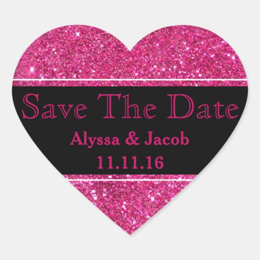 Faux Pink Glitter Bruiloft Save the Date Hart Sticker (Voorkant)