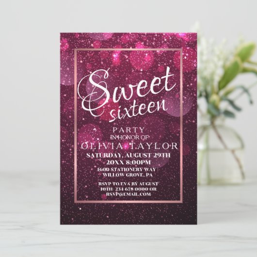 Faux Pink Glitter Elegant Sweet 16 Kaart (Staand voorkant)