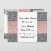  Faux Pink Glitter en Grijze Stof Aankondigingskaart (Voorkant / Achterkant)