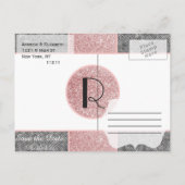  Faux Pink Glitter en Grijze Stof Aankondigingskaart (Achterkant)