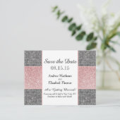  Faux Pink Glitter en Grijze Stof Aankondigingskaart (Staand voorkant)