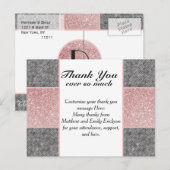  Faux Pink Glitter en Grijze Stof Briefkaart (Voorkant / Achterkant)