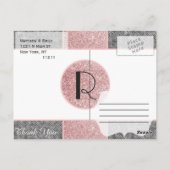  Faux Pink Glitter en Grijze Stof Briefkaart (Achterkant)