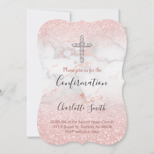 faux pink glitter op marmer Bevestiging Kaart (Voorkant)