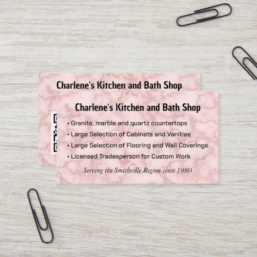 Faux Pink Marble Visitekaartje (Voorkant / Achterkant in situ)