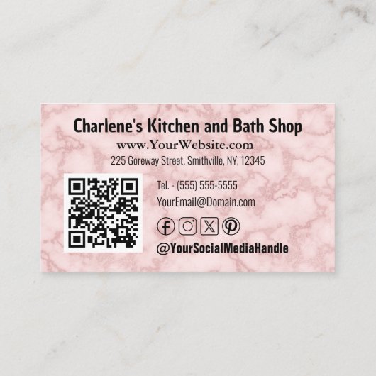 Faux Pink Marble Visitekaartje (Achterkant)