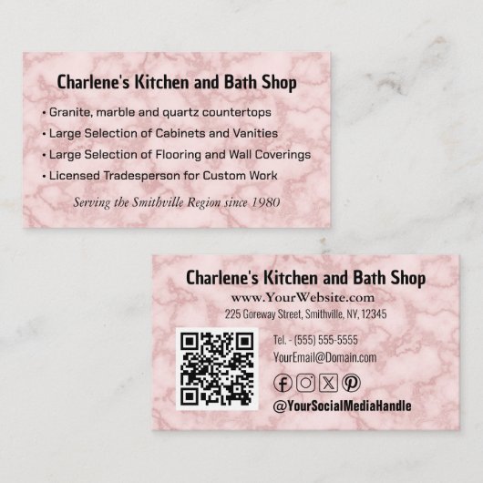 Faux Pink Marble Visitekaartje (Voorkant / Achterkant)