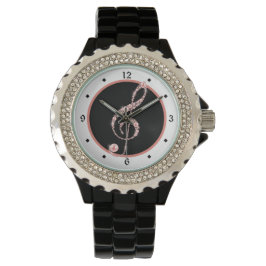 Faux Pink Pearl Treble Clef Muziek Horloge