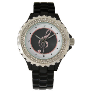 Faux Pink Pearl Treble Clef Muziek Horloge