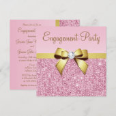 Faux Pink Sequins Gold Bow Engagement Party Kaart (Voorkant / Achterkant)