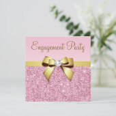 Faux Pink Sequins Gold Bow Engagement Party Kaart (Staand voorkant)