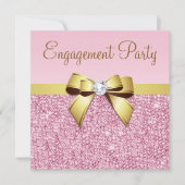 Faux Pink Sequins Gold Bow Engagement Party Kaart (Voorkant)