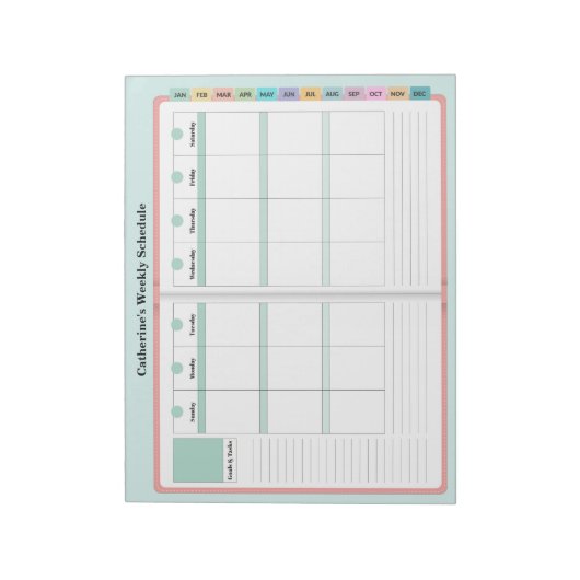 Faux Planner - Weekplannen SUNDAY START Notitieblok (Linkerzijde)