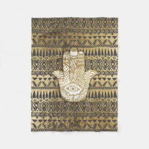 Faux Print Gold Hamsa Hand Tribal Aztec Fleece Deken
