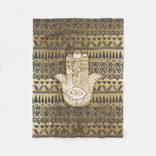 Faux Print Gold Hamsa Hand Tribal Aztec Fleece Deken (Voorkant)