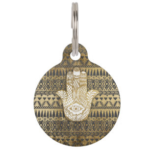 Faux Print Gold Hamsa Hand Tribal Aztec Huisdierpenning