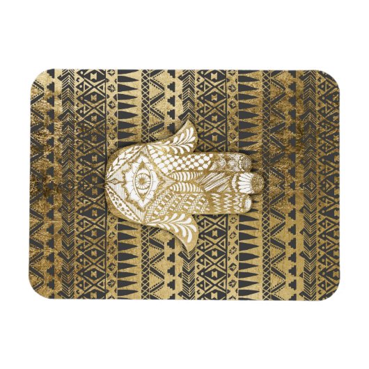Faux Print Gold Hamsa Hand Tribal Aztec Magneet (Horizontaal)