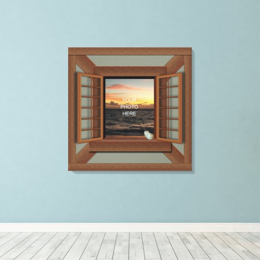 Faux raam met Seashell Custom Canvas Wall Art (Insitu (Houten vloer))