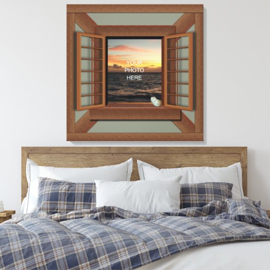 Faux raam met Seashell Custom Canvas Wall Art (Insitu (Slaapkamer))