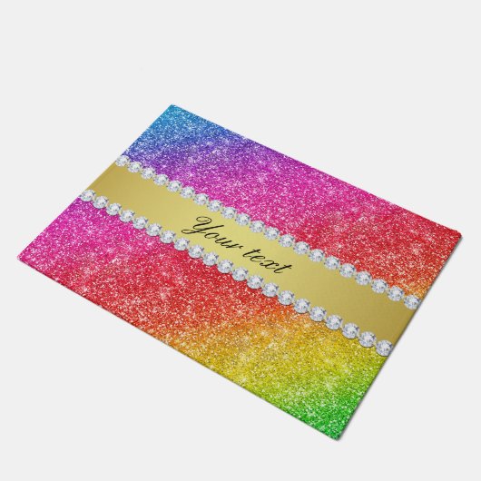 Faux Rainbow Glitter Diamonds - Gepersonaliseerd Deurmat (Schuin)