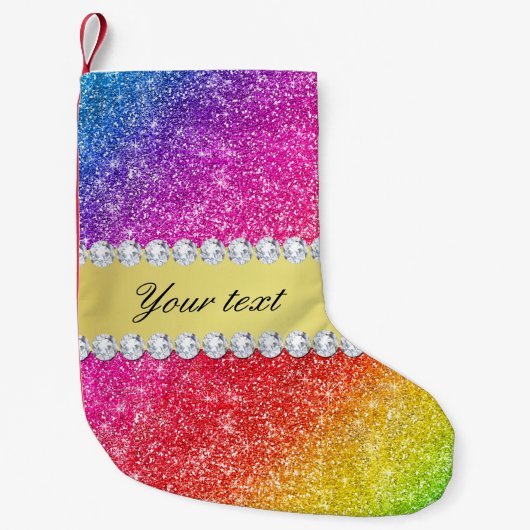 Faux Rainbow Glitter Diamonds - Gepersonaliseerd Kleine Kerstsok (Voorkant)