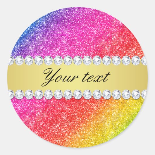 Faux Rainbow Glitter Diamonds gepersonaliseerd Ronde Sticker (Voorkant)