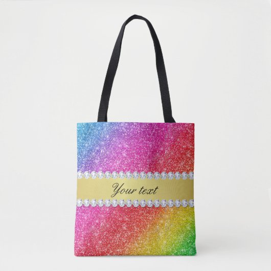 Faux Rainbow Glitter Diamonds - Gepersonaliseerd Tote Bag (Voorkant)