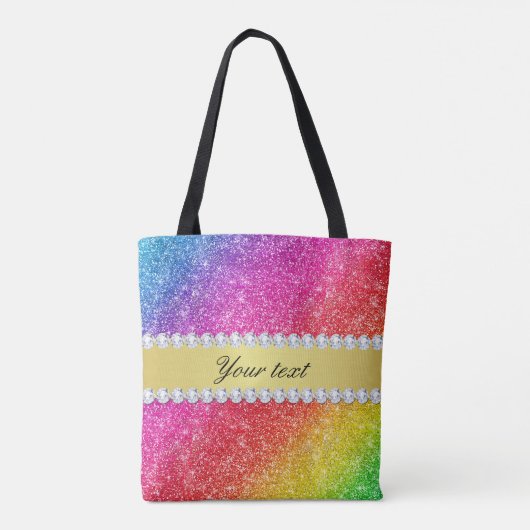 Faux Rainbow Glitter Diamonds - Gepersonaliseerd Tote Bag (Achterkant)