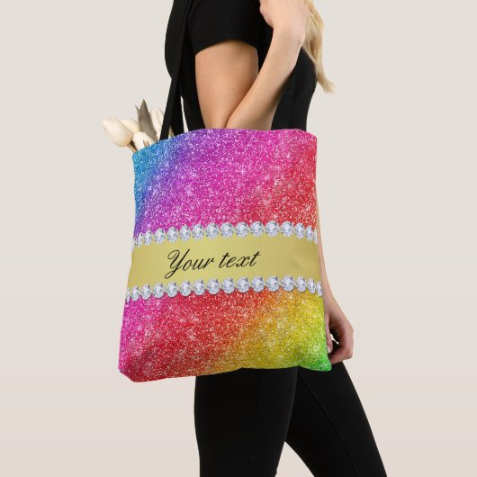 Faux Rainbow Glitter Diamonds - Gepersonaliseerd Tote Bag (Dichtbij)