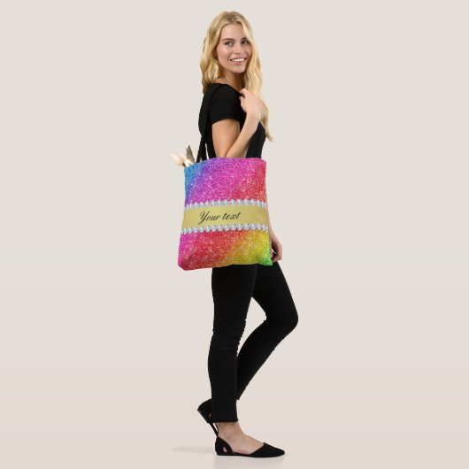 Faux Rainbow Glitter Diamonds - Gepersonaliseerd Tote Bag (Op model)