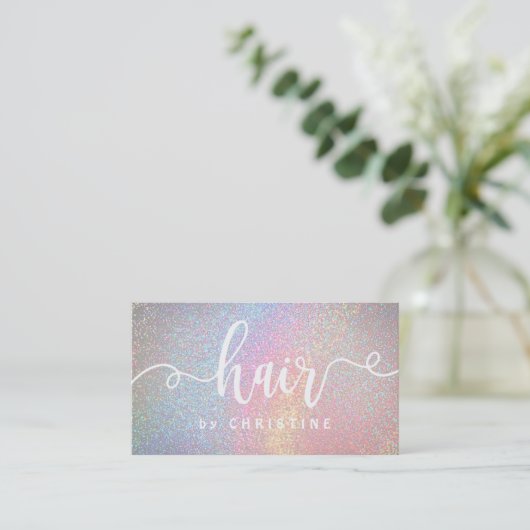 Faux Rainbow glitter wit script haar Afsprakenkaartje (Staand voorkant)