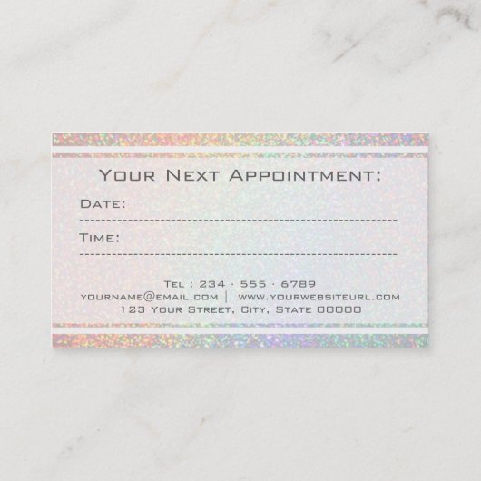 Faux Rainbow glitter wit script haar Afsprakenkaartje (Achterkant)