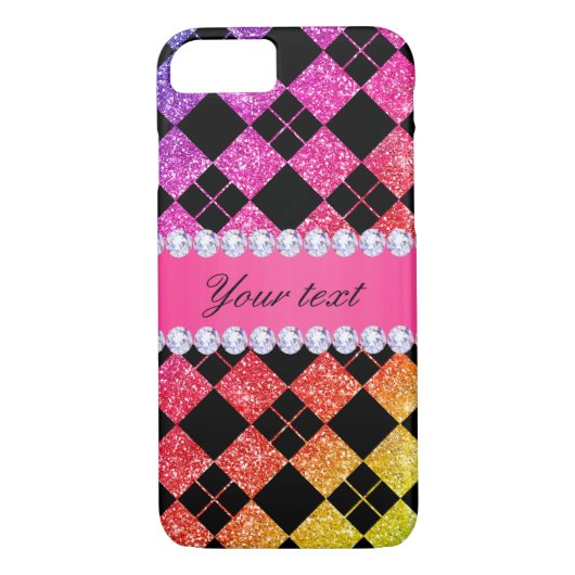 Faux Rainbow Neon Glitter Diamonds Black Case-Mate iPhone Case (Achterkant)