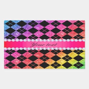 Faux Rainbow Neon Glitter Diamonds Black Rechthoekige Sticker