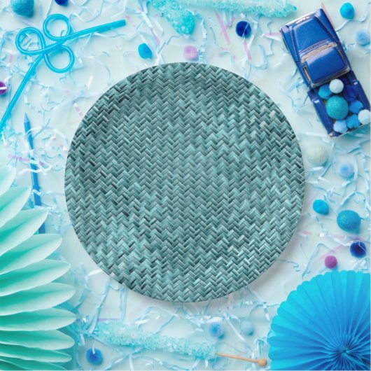 Faux Rattan Blauwgroen Turquoise Zigzag Weave Patt Papieren Bordje (Feest)