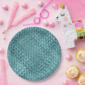 Faux Rattan Blauwgroen Turquoise Zigzag Weave Patt Papieren Bordje (Feest)
