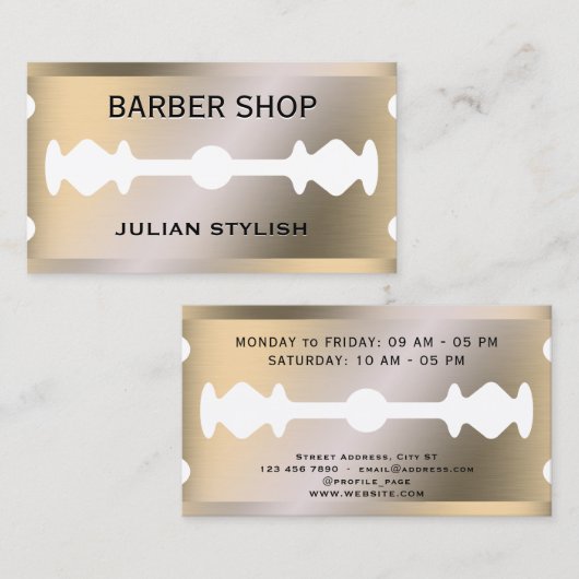 Faux razor bladgoud, metaal visitekaartje (Voorkant / Achterkant)
